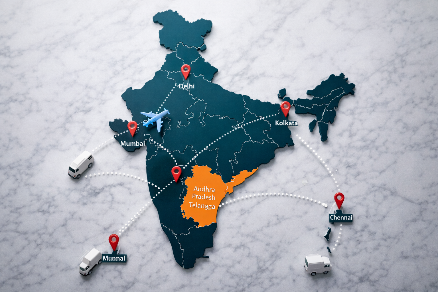 Service areas map showing Andhra Pradesh and Telangana coverage